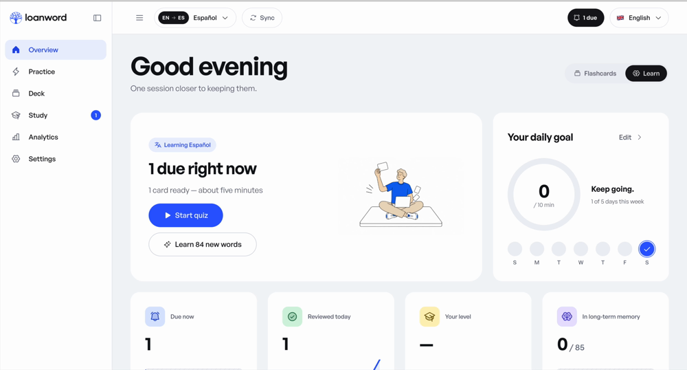 The trainer: the Overview, the deck, Chapters, and a graded test being set up