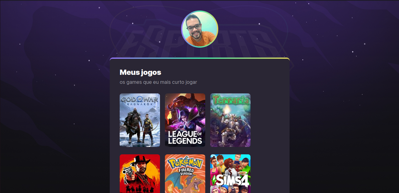 pagina de jogos, streams e canais favoritos