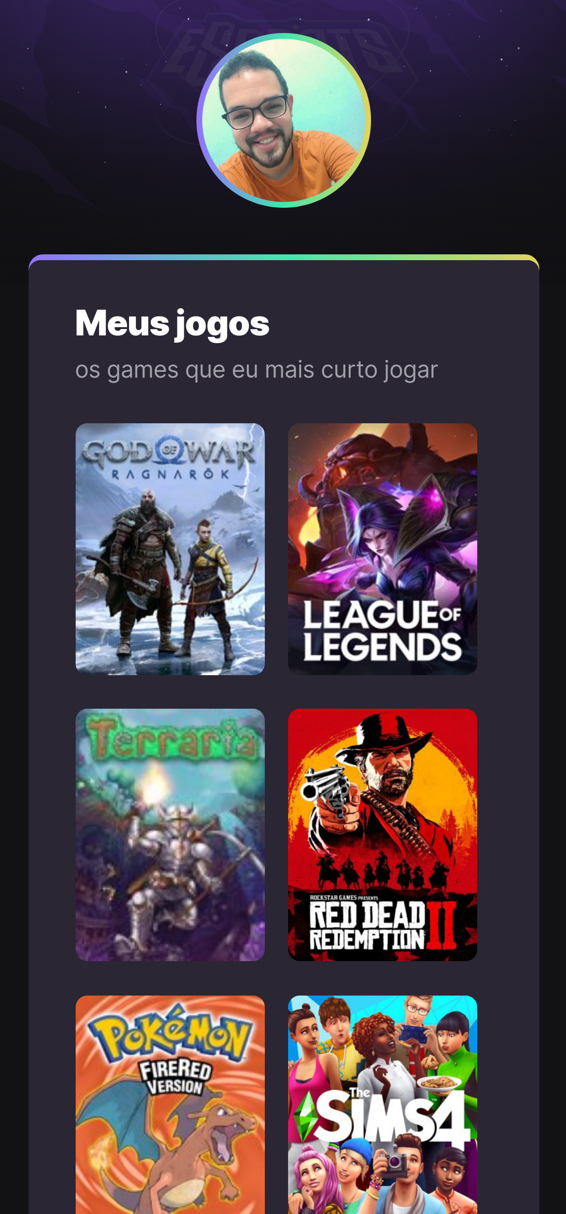 pagina de jogos, streams e canais favoritos