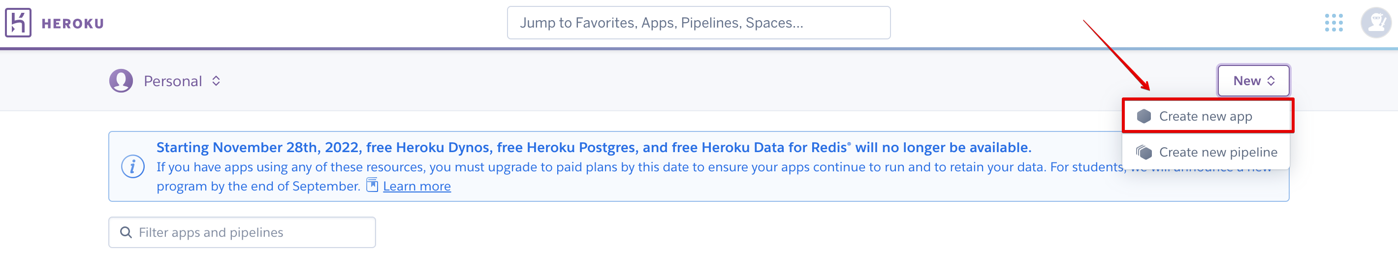 Create a new app in Heroku