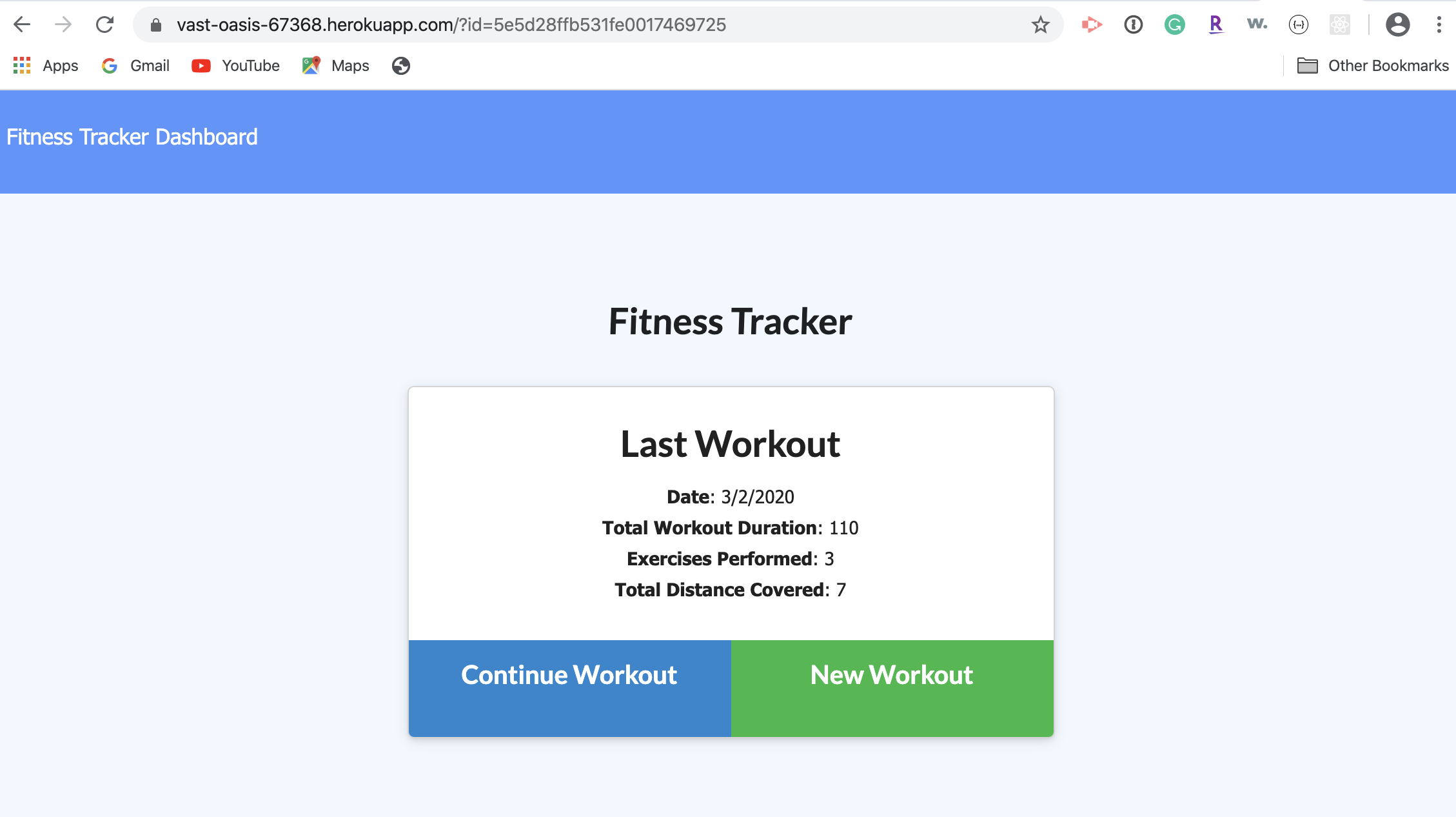 fitness app homepage