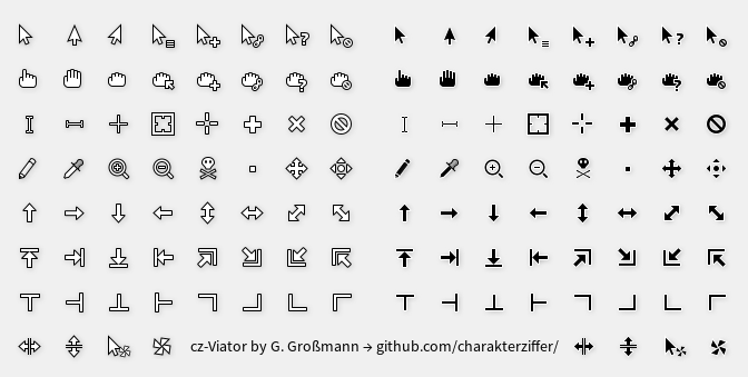 All cursors of my theme, in white and black