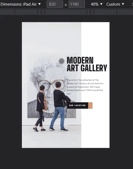 Design preview for the Art gallery website coding challenge