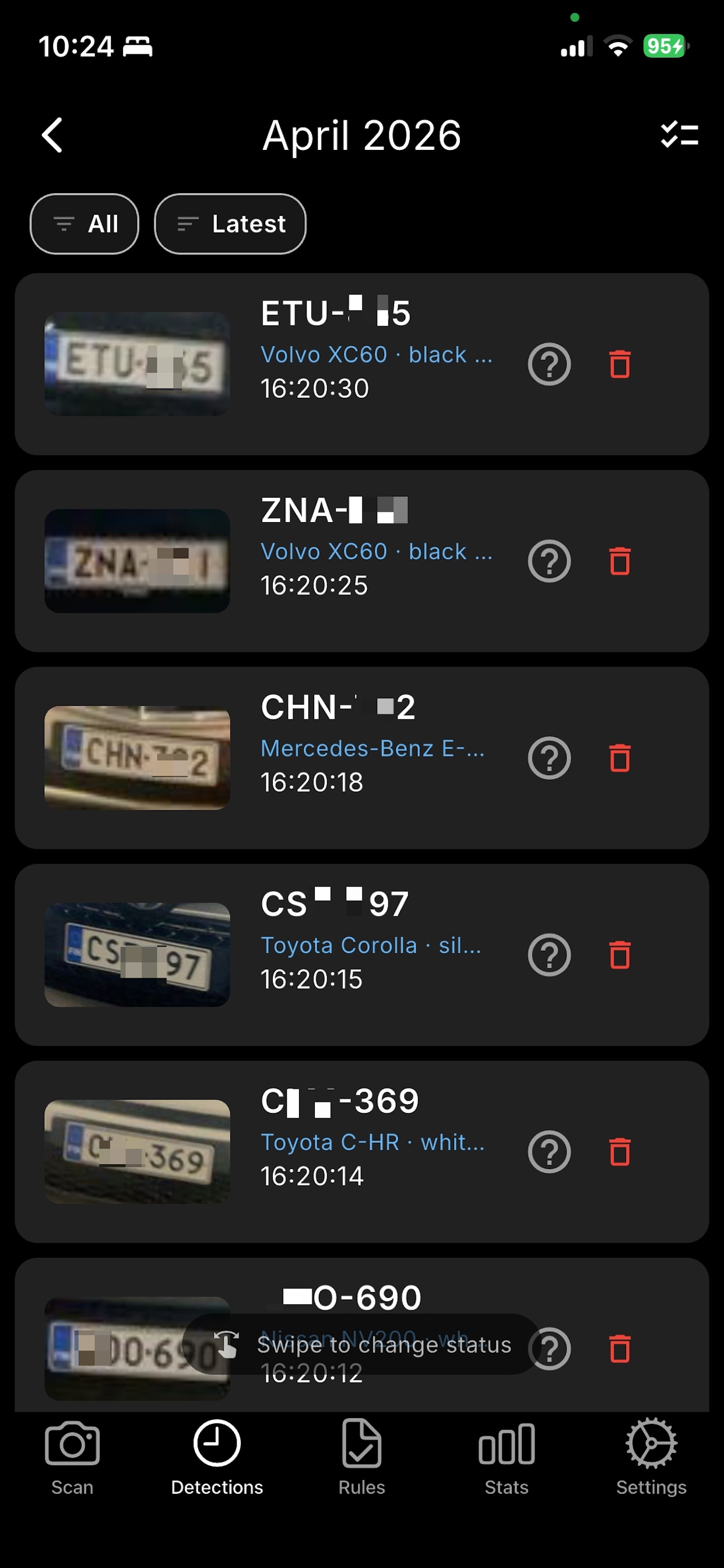 Detection List with Vehicle Info