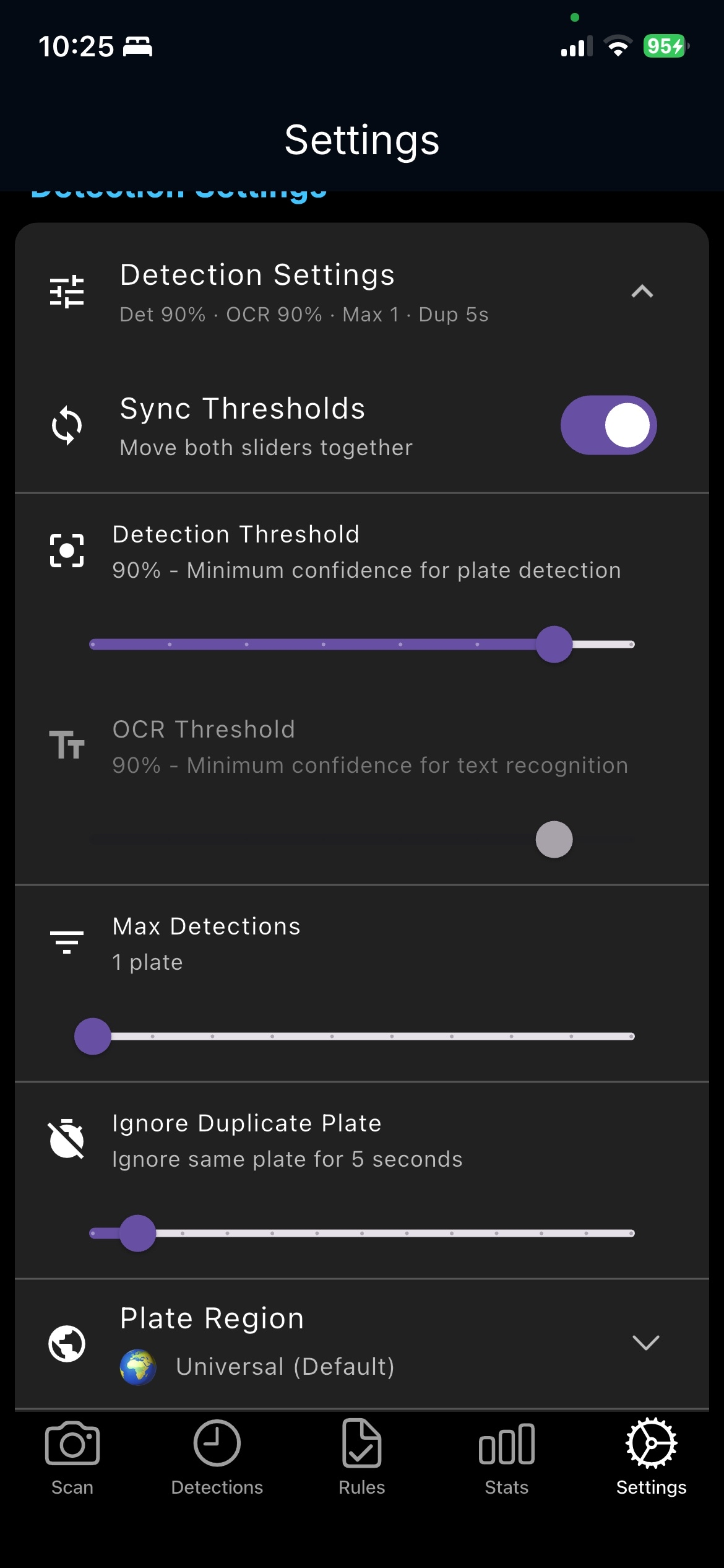Settings - Detection
