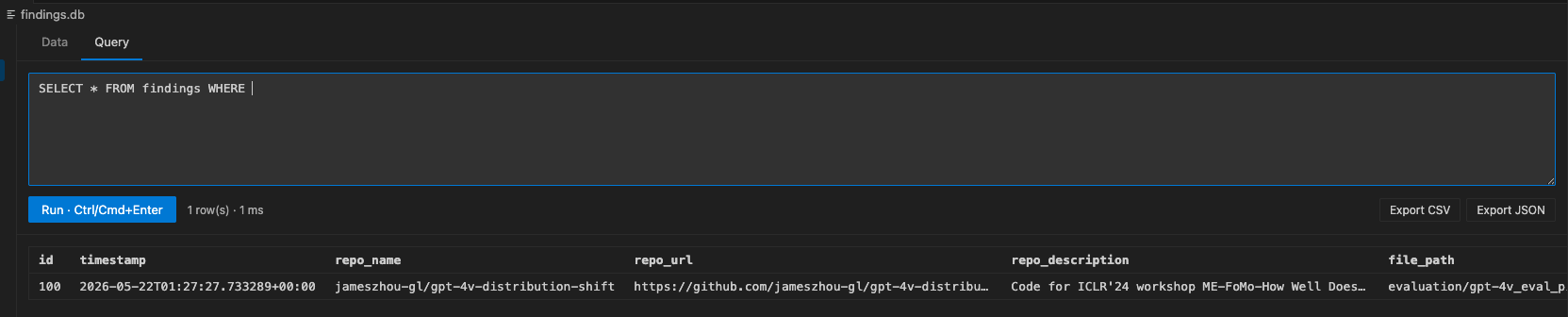 Query results panel