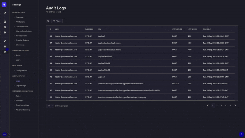 picture showing the logs page