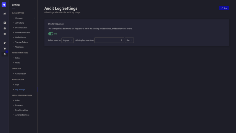 picture showing the log settings page