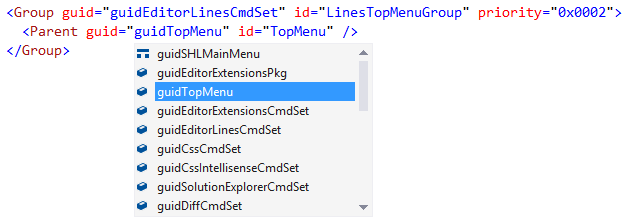 VSCT Intellisense GUIDs