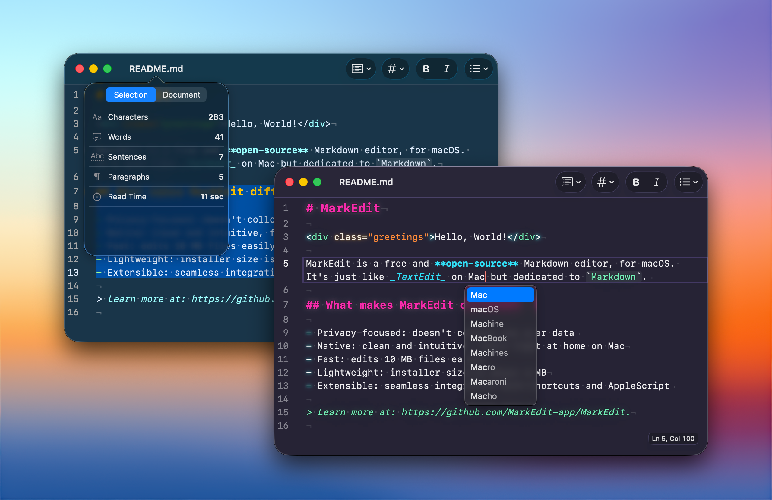MarkEdit displaying a Markdown document in a clean native macOS editing window