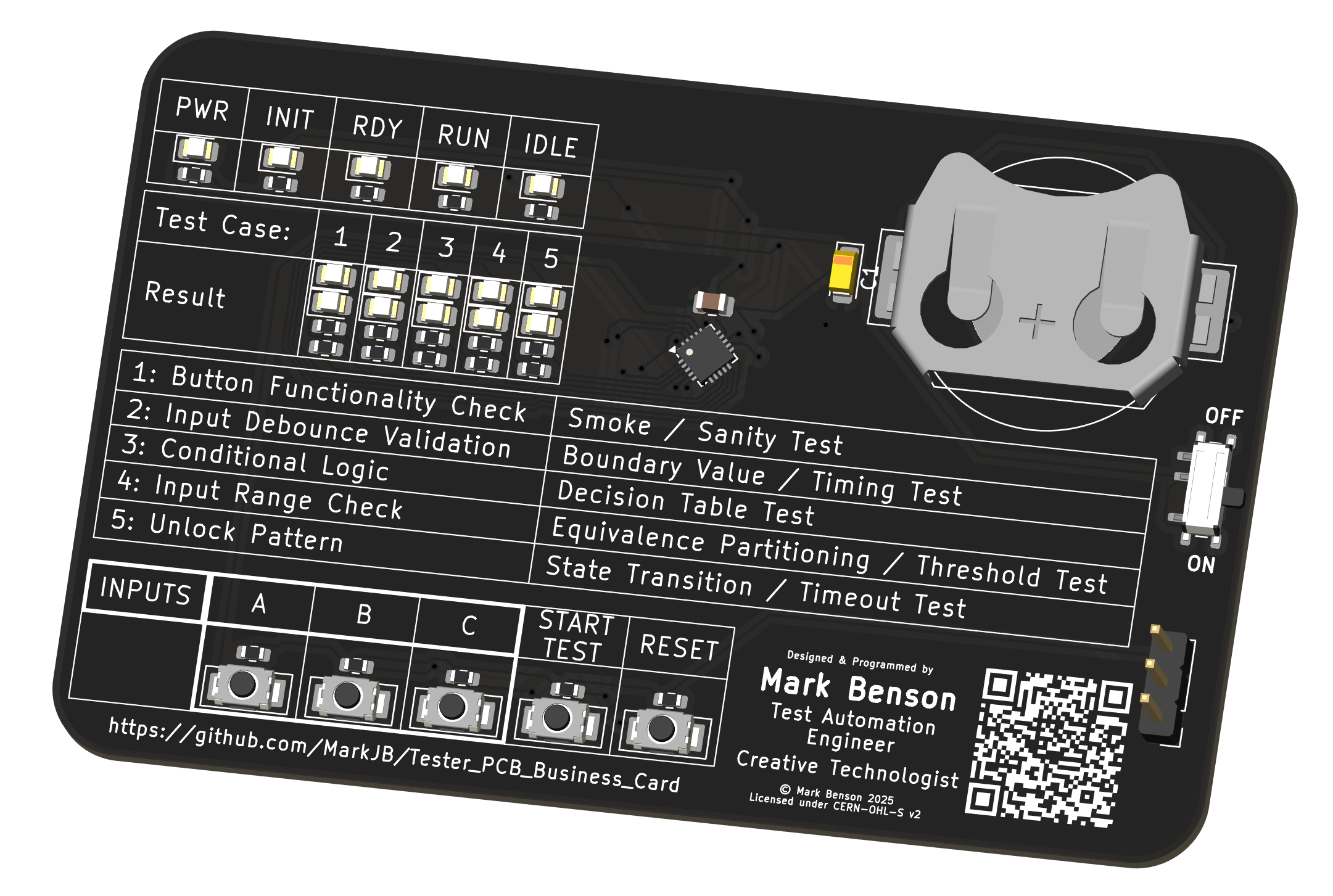 Tester pcb business card unrouted, from the project README