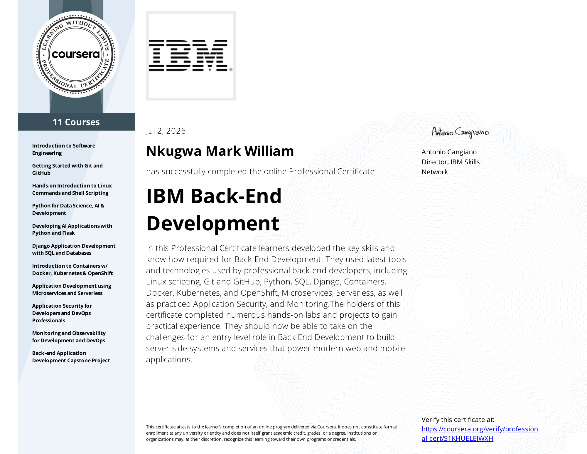 IBM Backend Professional Certificate