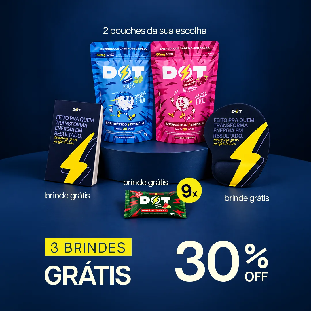 Kit Dia do Consumidor com 30% OFF: 2 pouches da sua escolha e 3 brindes grátis, bloco de notas, mousepad e 9 sachês de melancia com limão