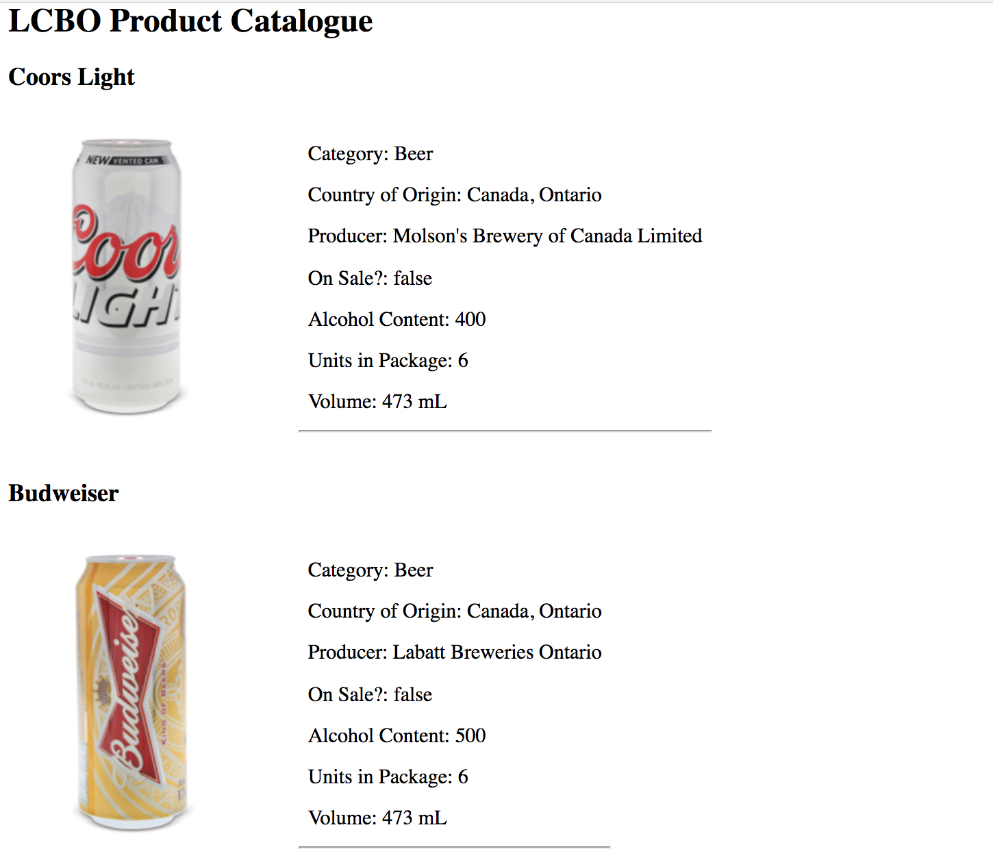 LCBO API product catalogue page