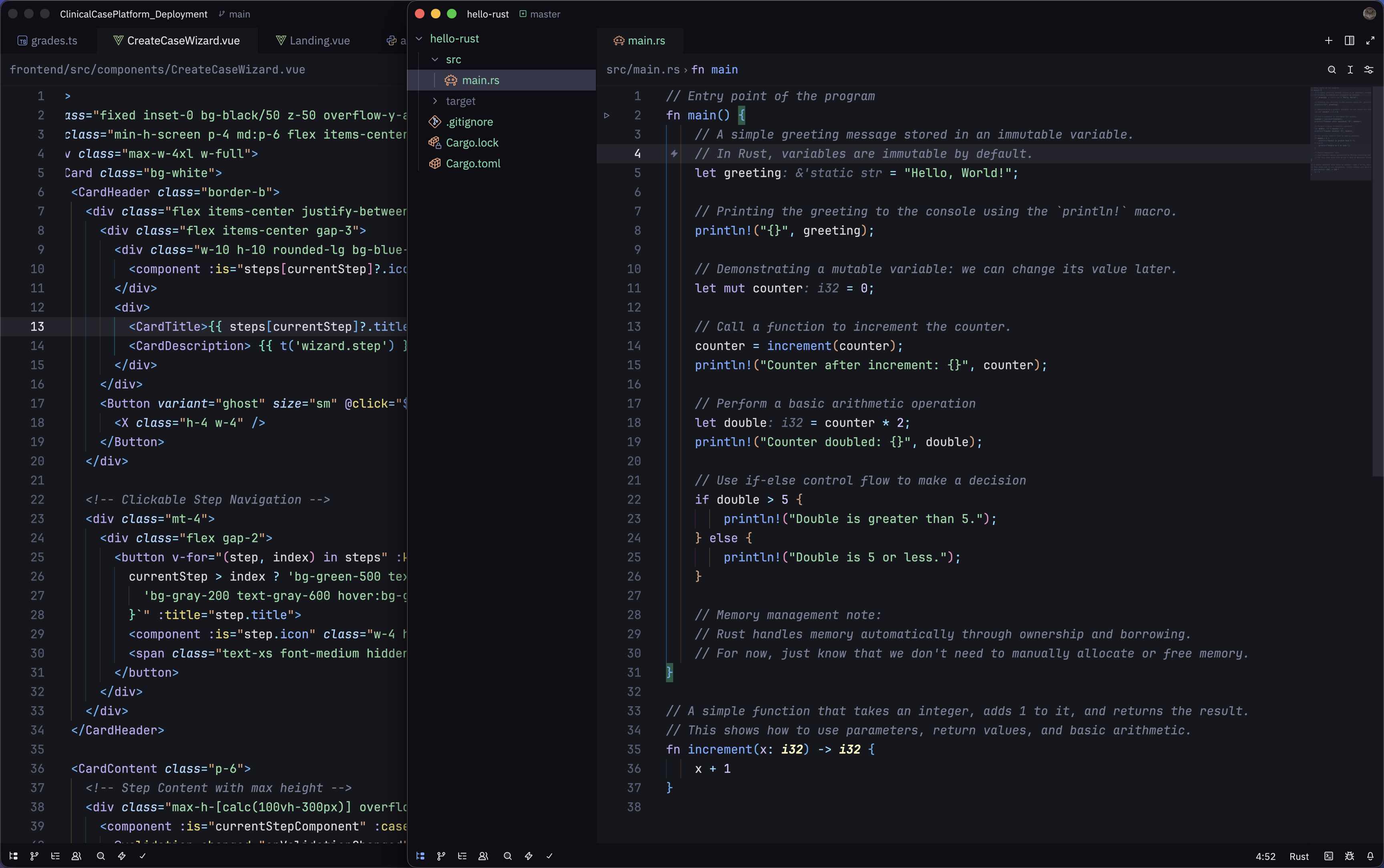 Kaimandres Preview 1: Rust and Vue in two windows