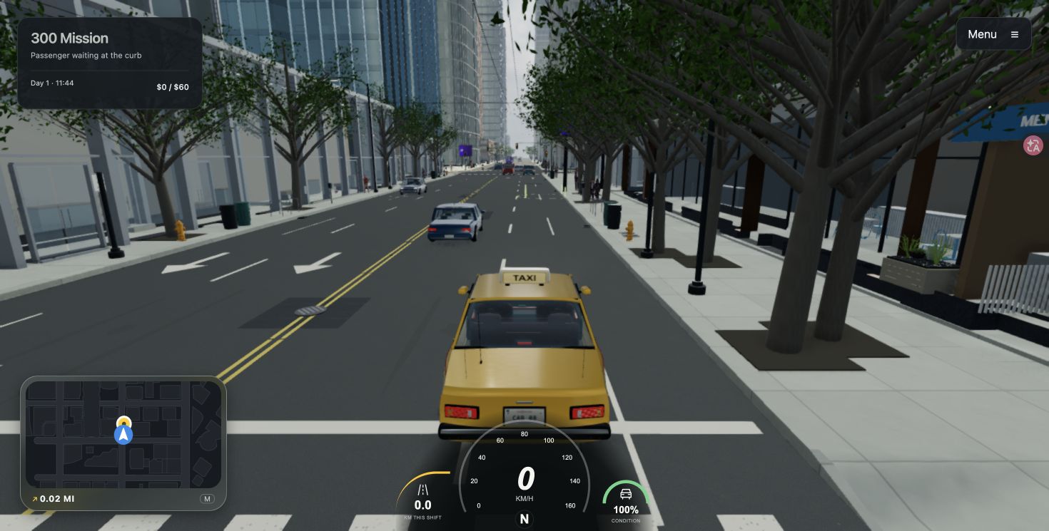 Cabsolutely taxi on Mission Street, traffic, minimap and daily fare target.