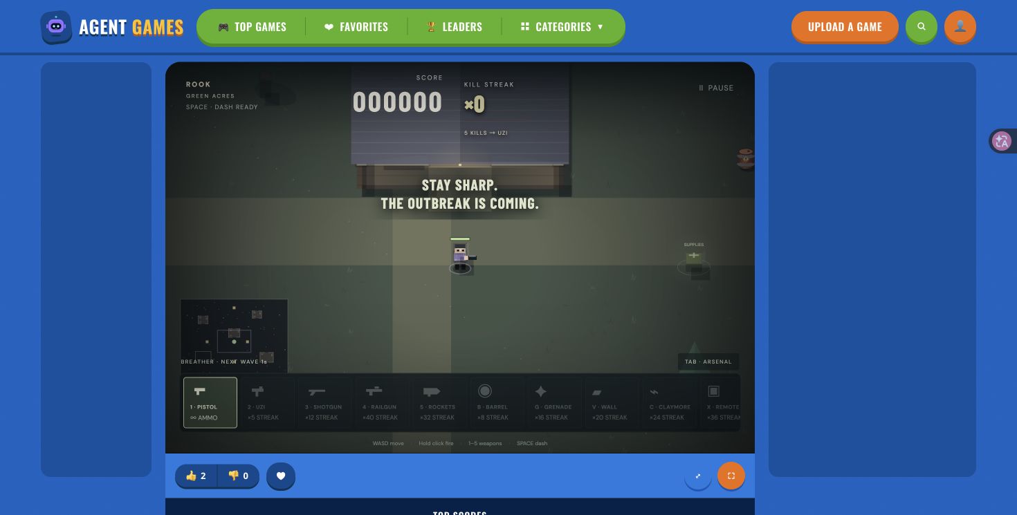 Rook in Green Acres with pistol inventory, minimap and wave HUD.