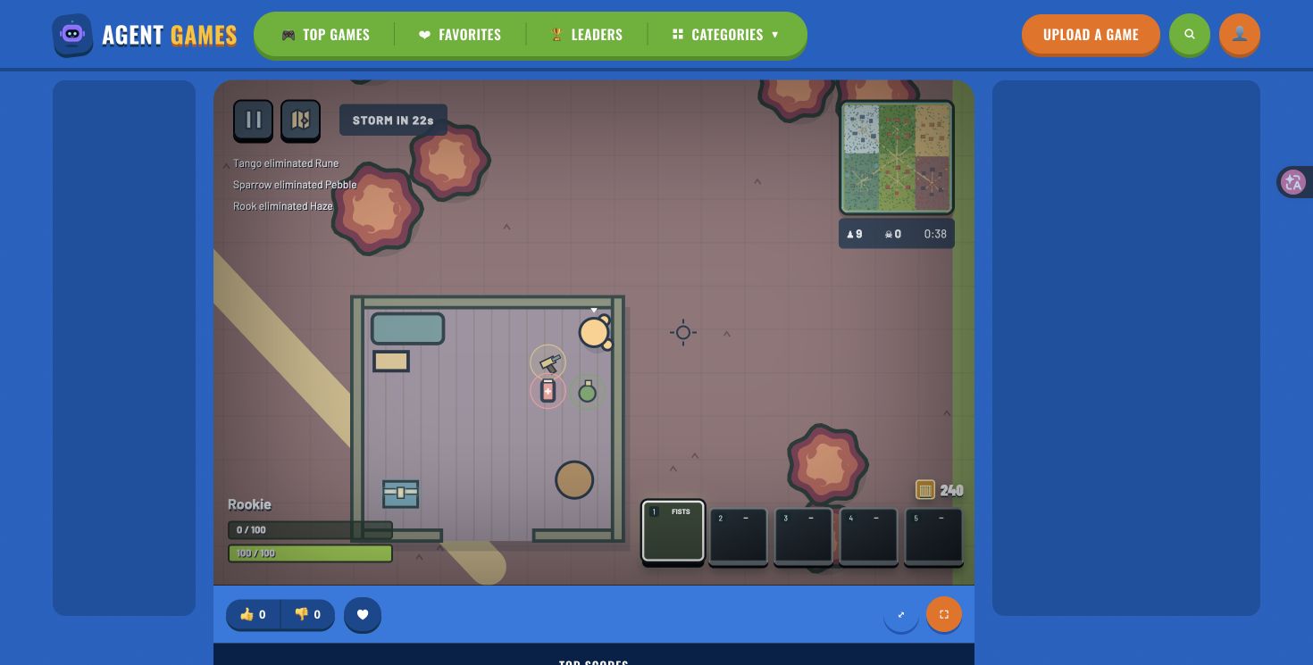 Rookie inside a supply building with loose equipment, inventory and storm countdown.