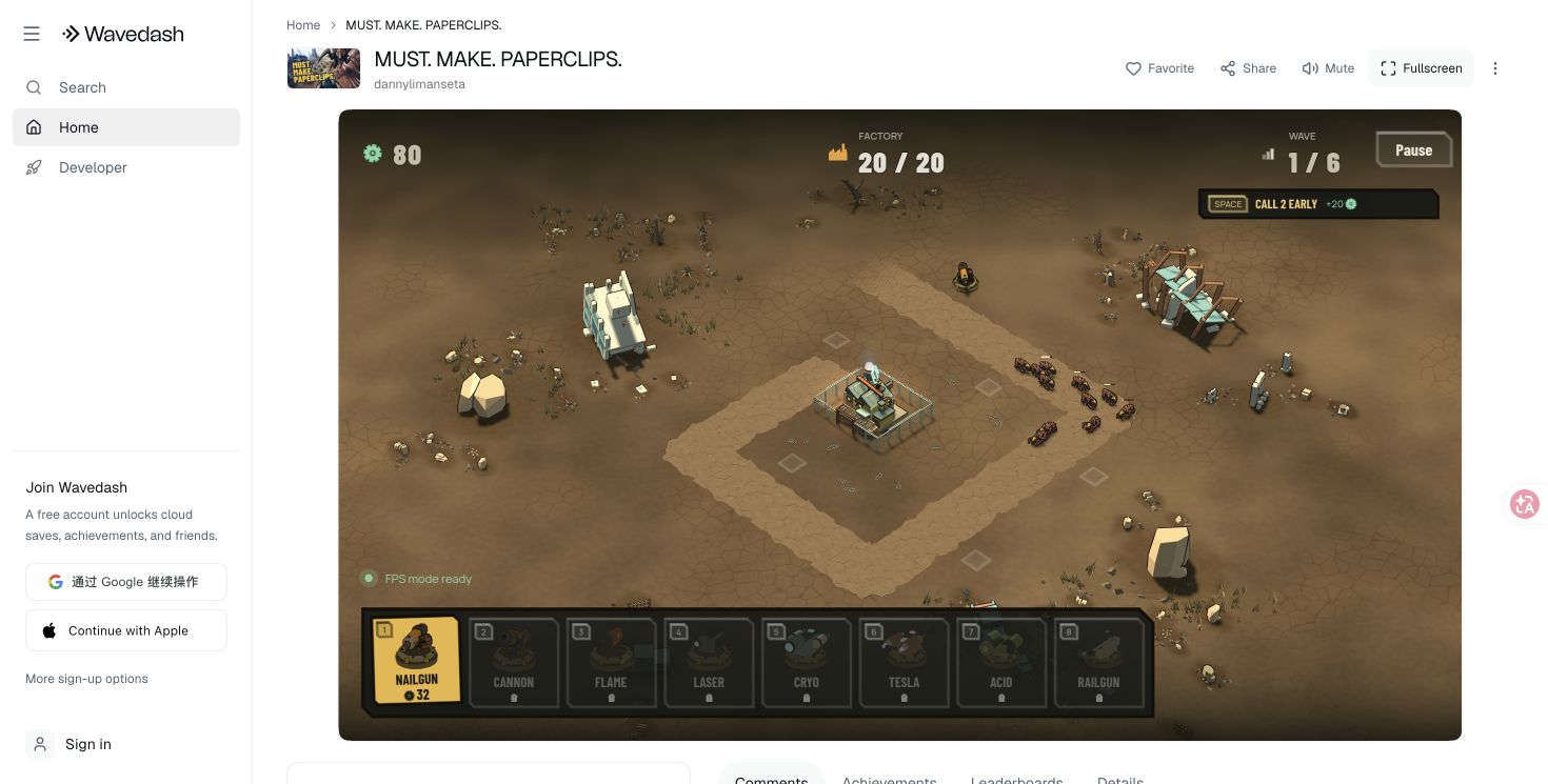 First Spark's first wave with a built nailgun turret and enemies approaching the paperclip factory.
