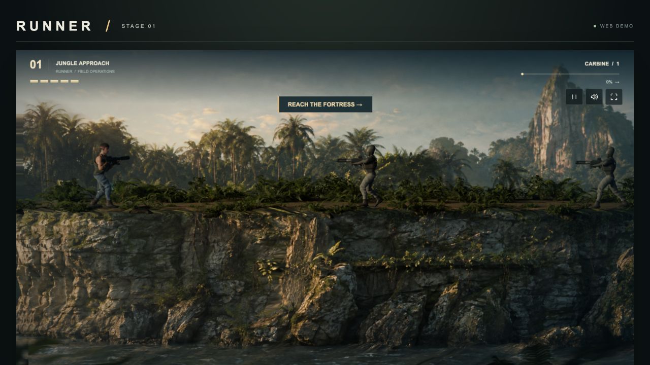 Player and armed enemies on jungle ledges in the opening stage.