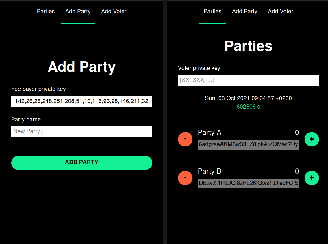 Add Party page