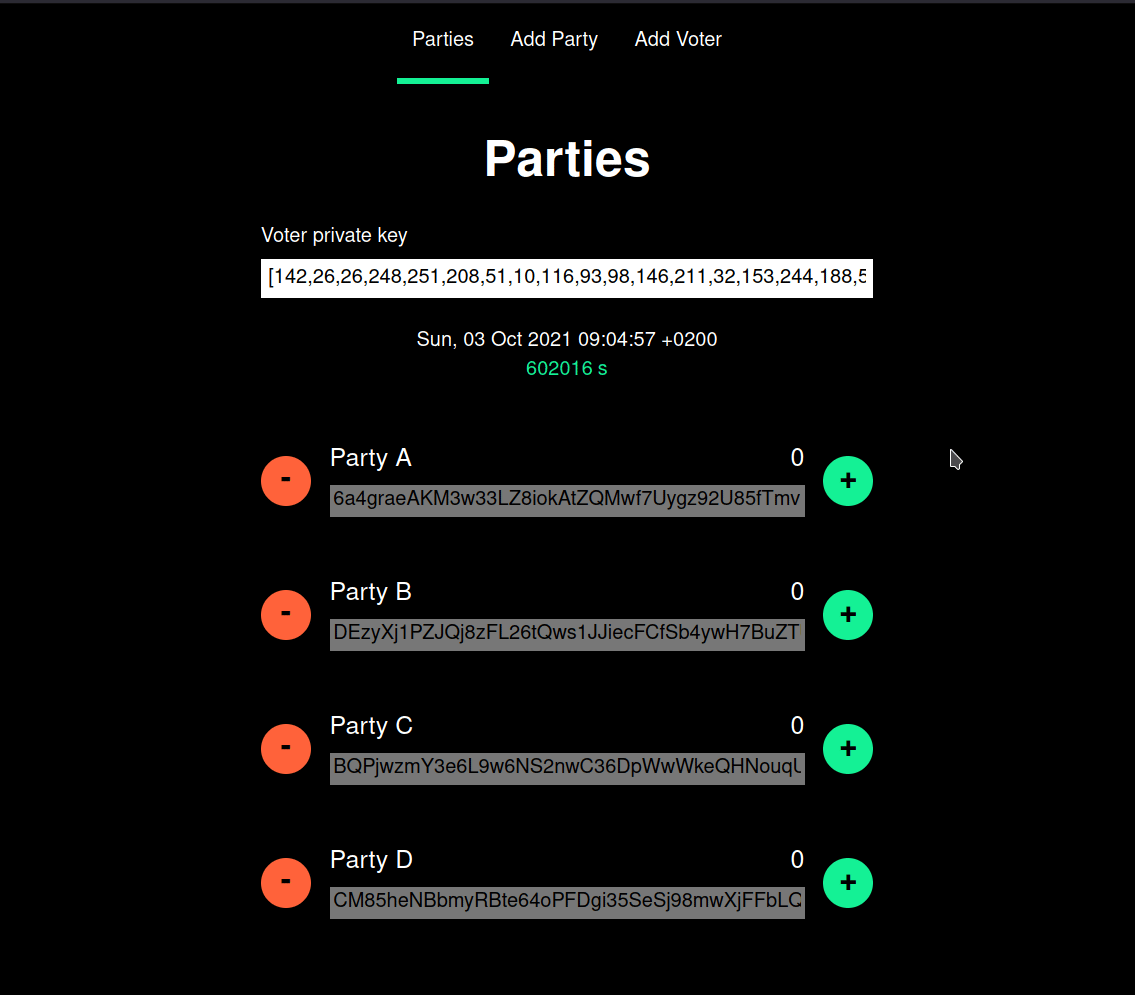 Parties page