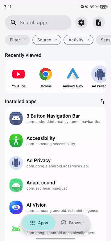 Filtering installed apps by app attributes
