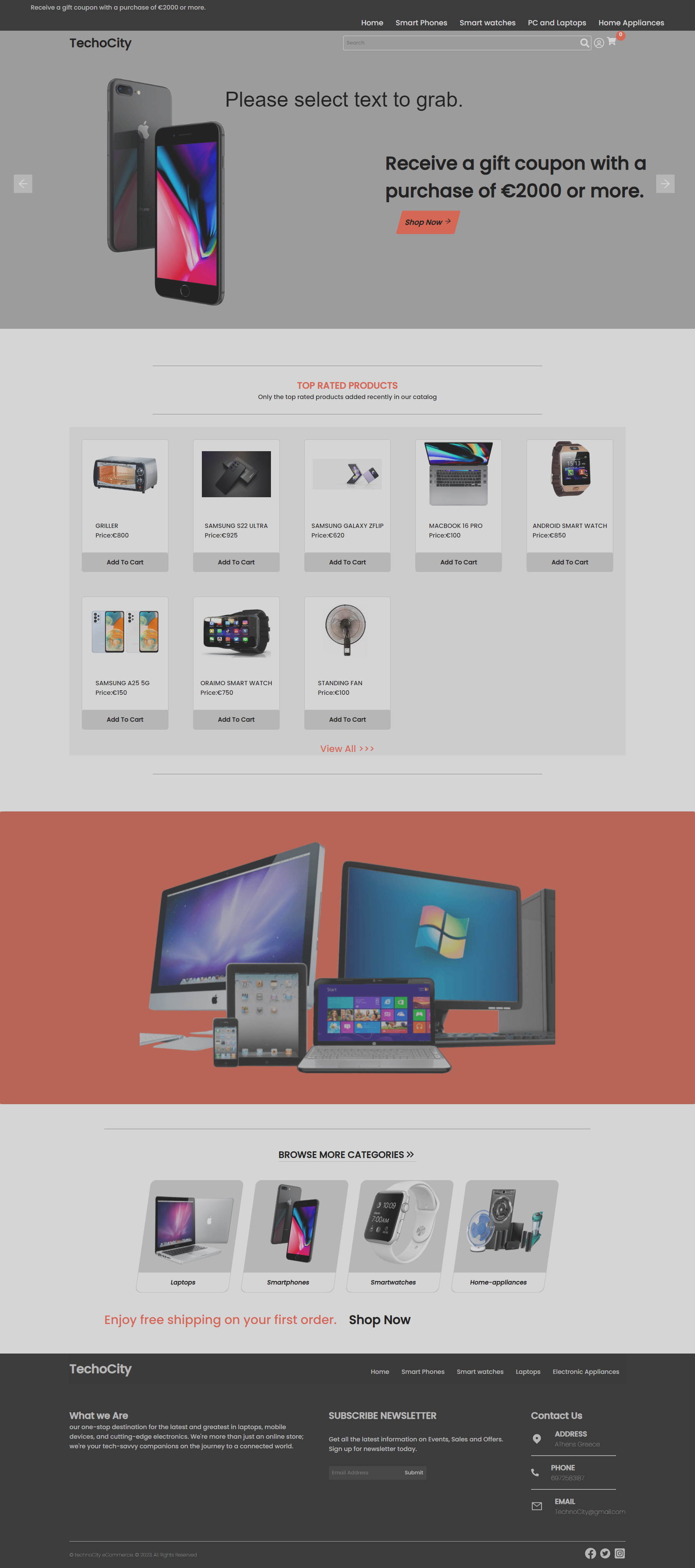 Desktop view of TechnoCity app