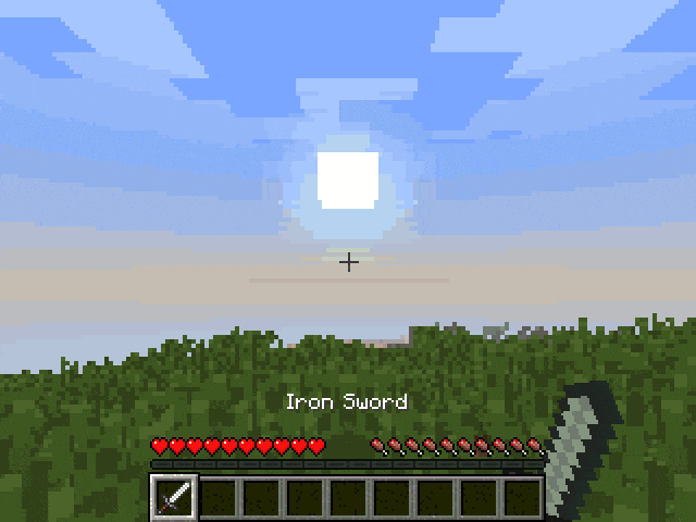 NumBlocks: sunset, then a zombie walks up and is beaten with an iron sword