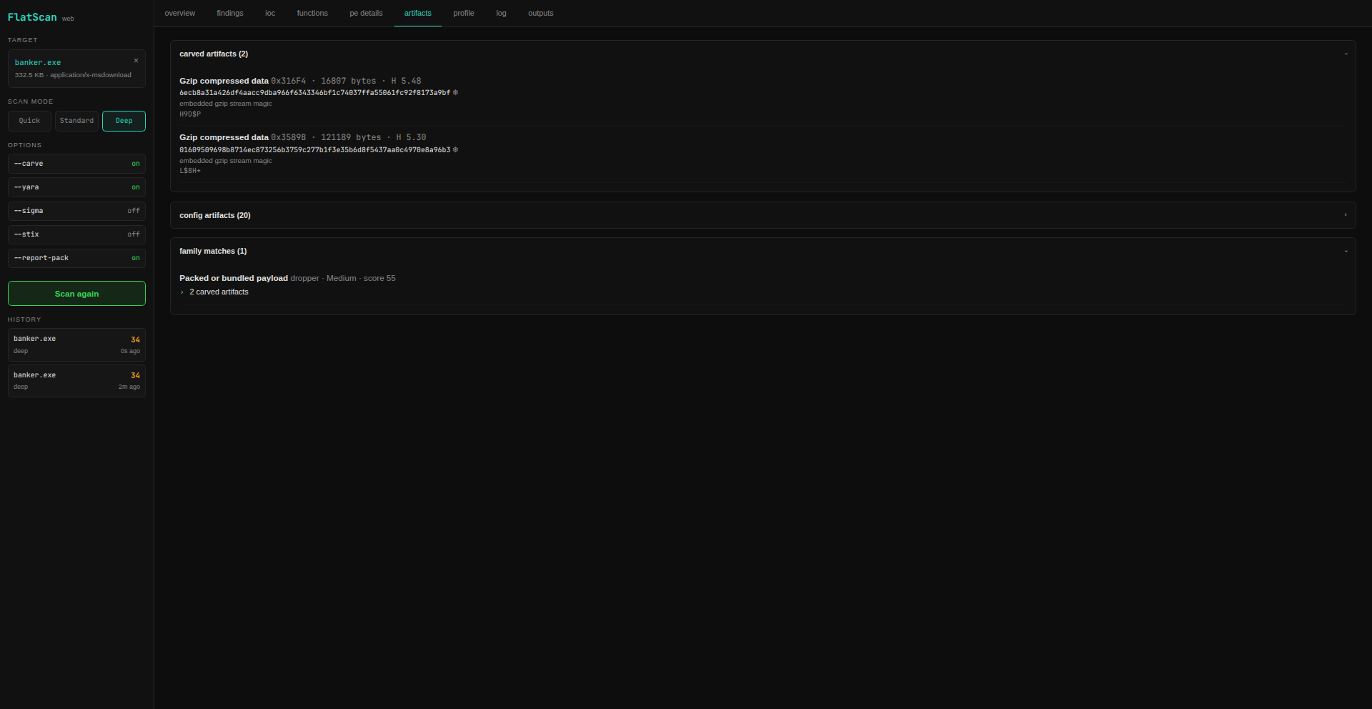 Artifacts tab