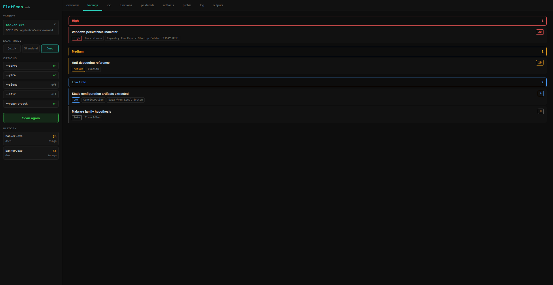 Findings tab