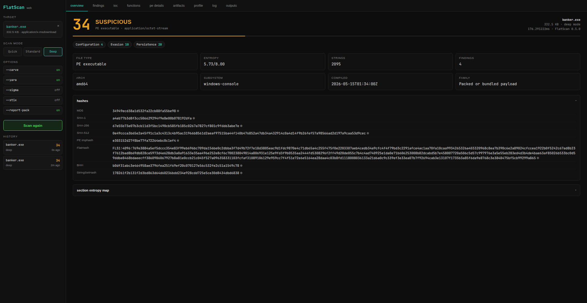 FlatScan web GUI — overview tab