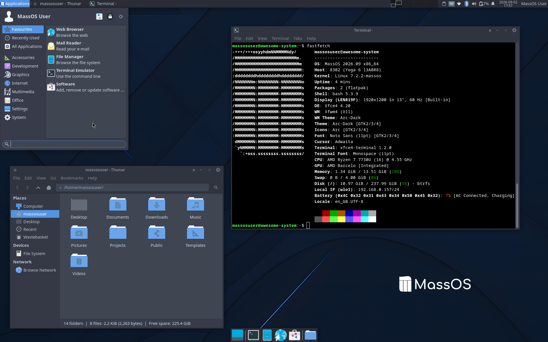 Screenshot of the MassOS desktop