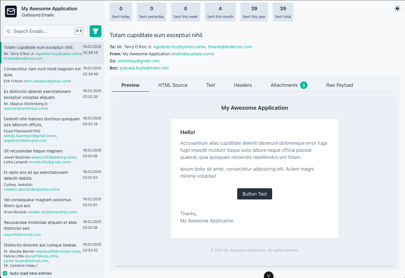 Screenshot of Laravel Mail Viewer - Light Mode