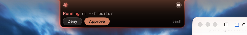 A held Bash call with Deny and Approve buttons