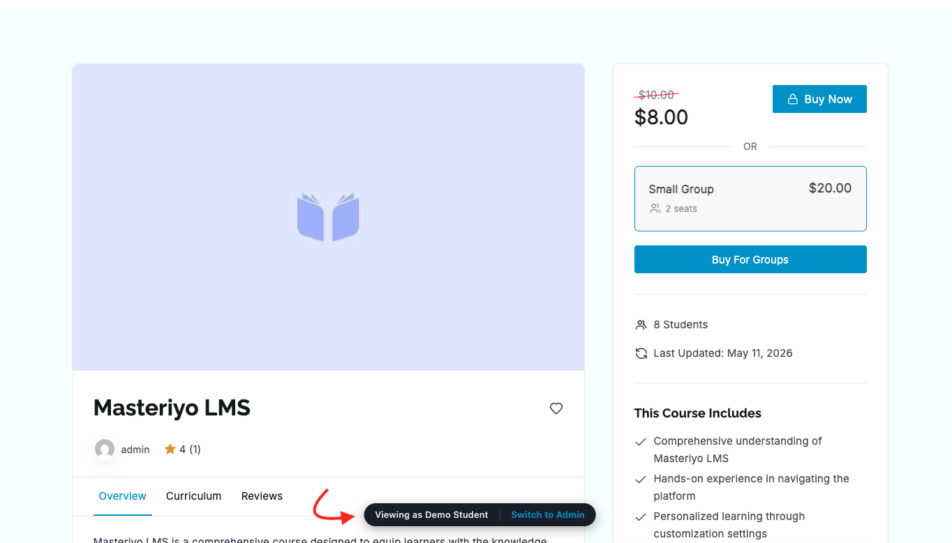 Demo Student Preview floating pill