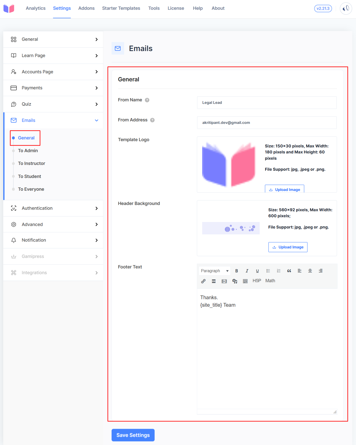 general-email-settings