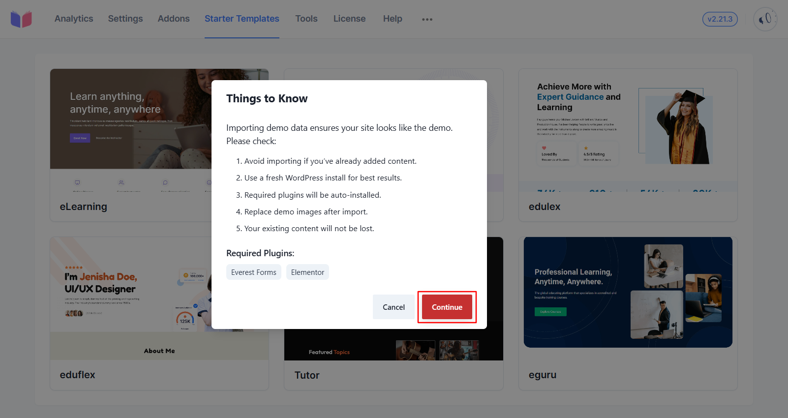 Read and proceed importing