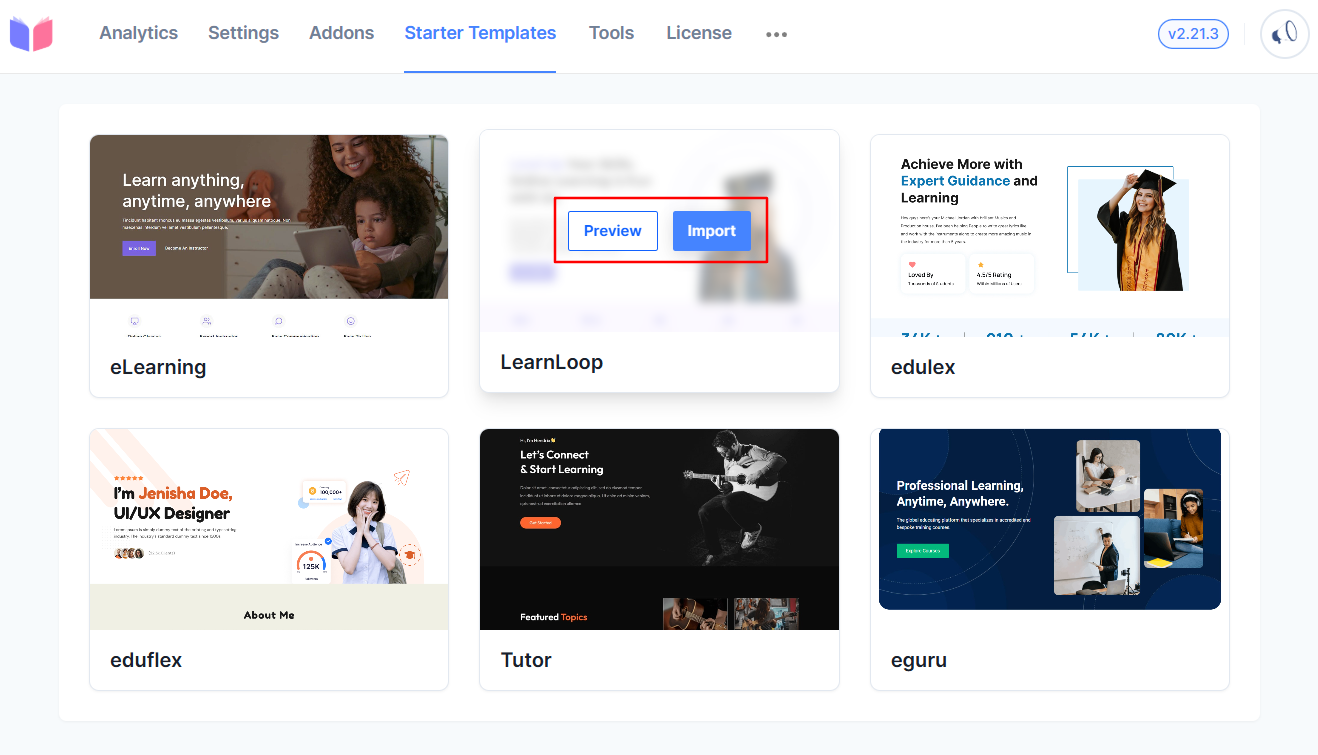 Preview or Import Starter Templates