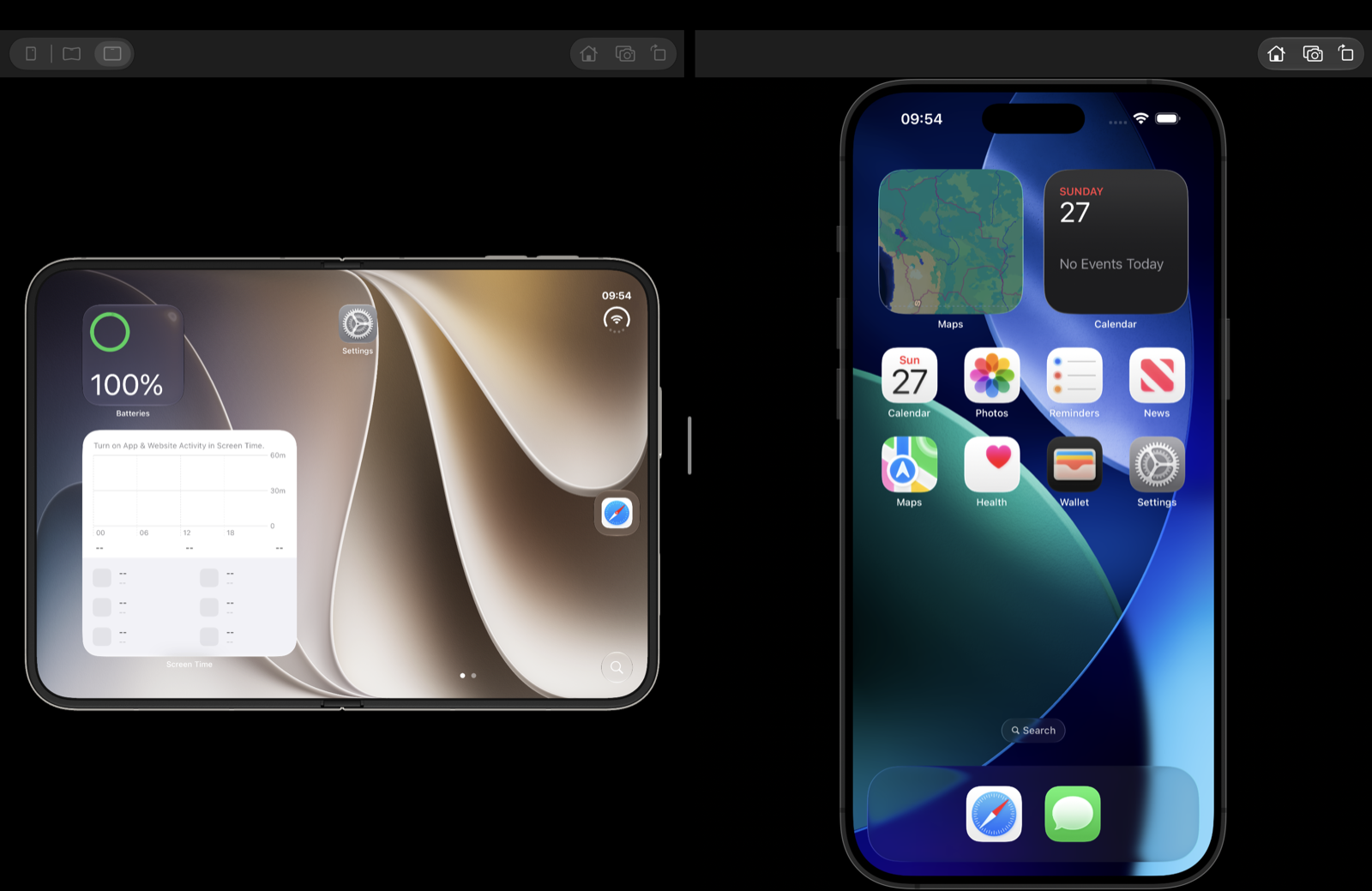 An iPhone Duo and an iPhone 17 Pro Max side by side, full screen, in OpenDeviceHub