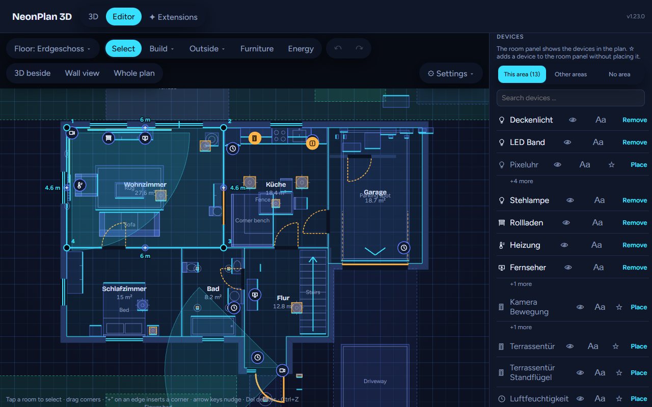 The devices of a room's Home Assistant area