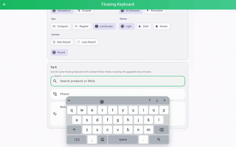 Floating keyboard demo