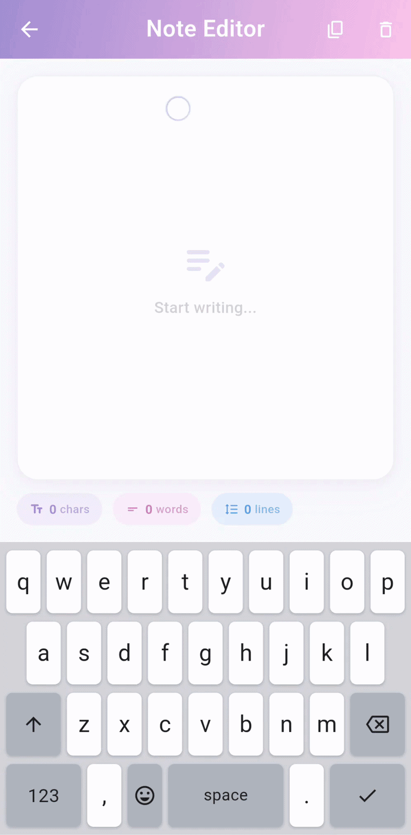 Note editor keyboard demo