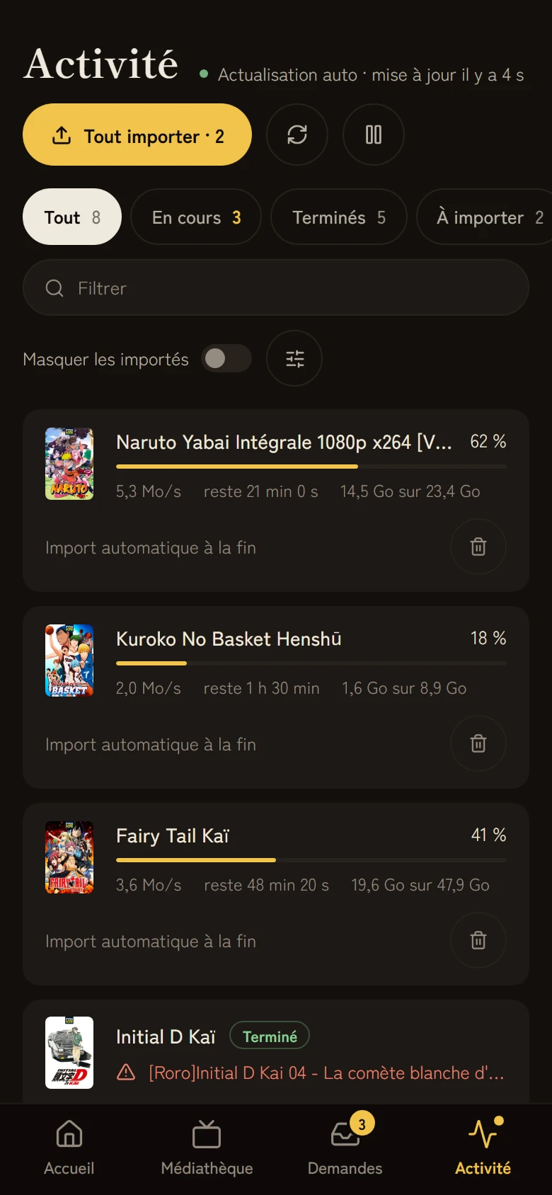 Activité sur mobile