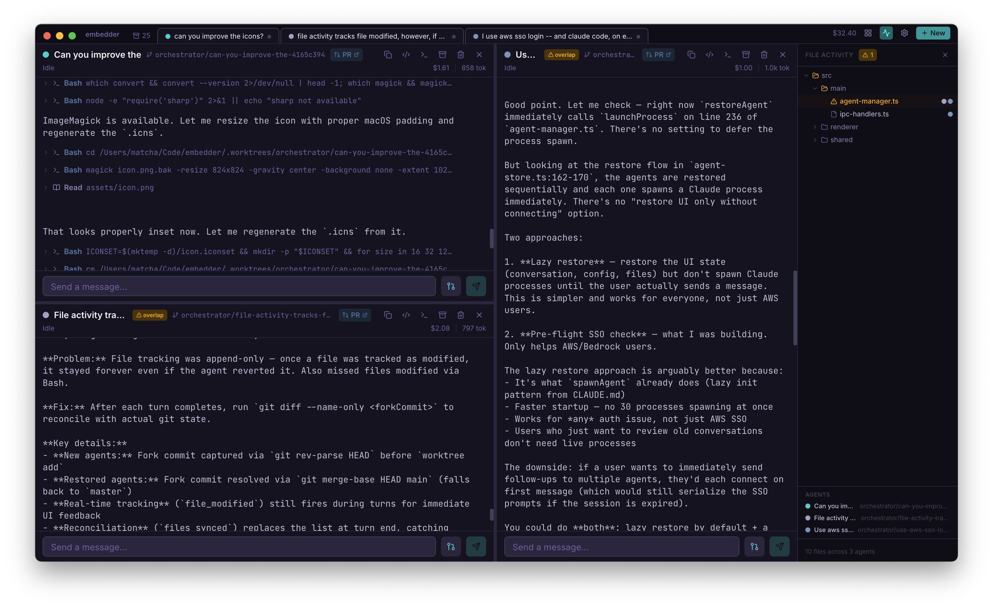 Orchestrator running 4 agents simultaneously