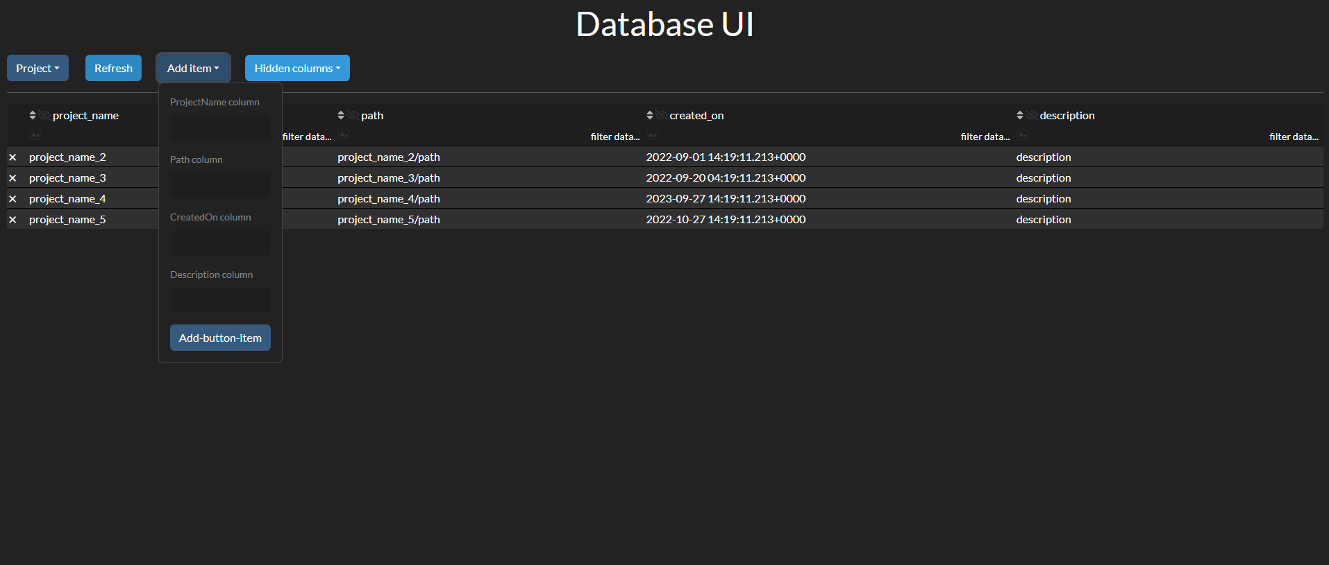 Sample of UI