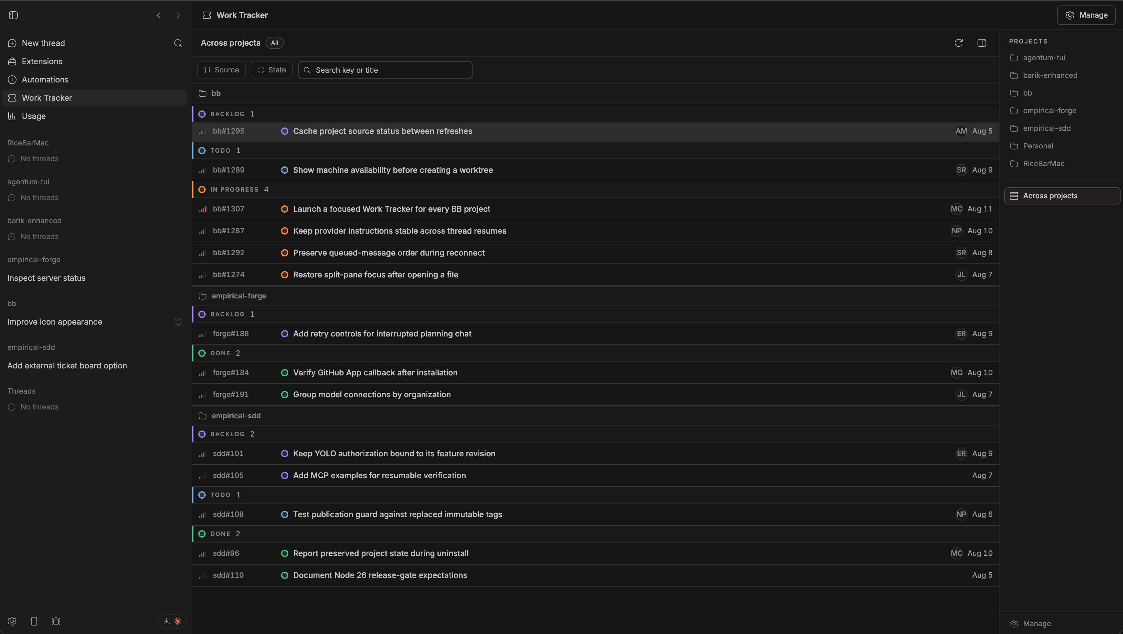 Taskboard across projects