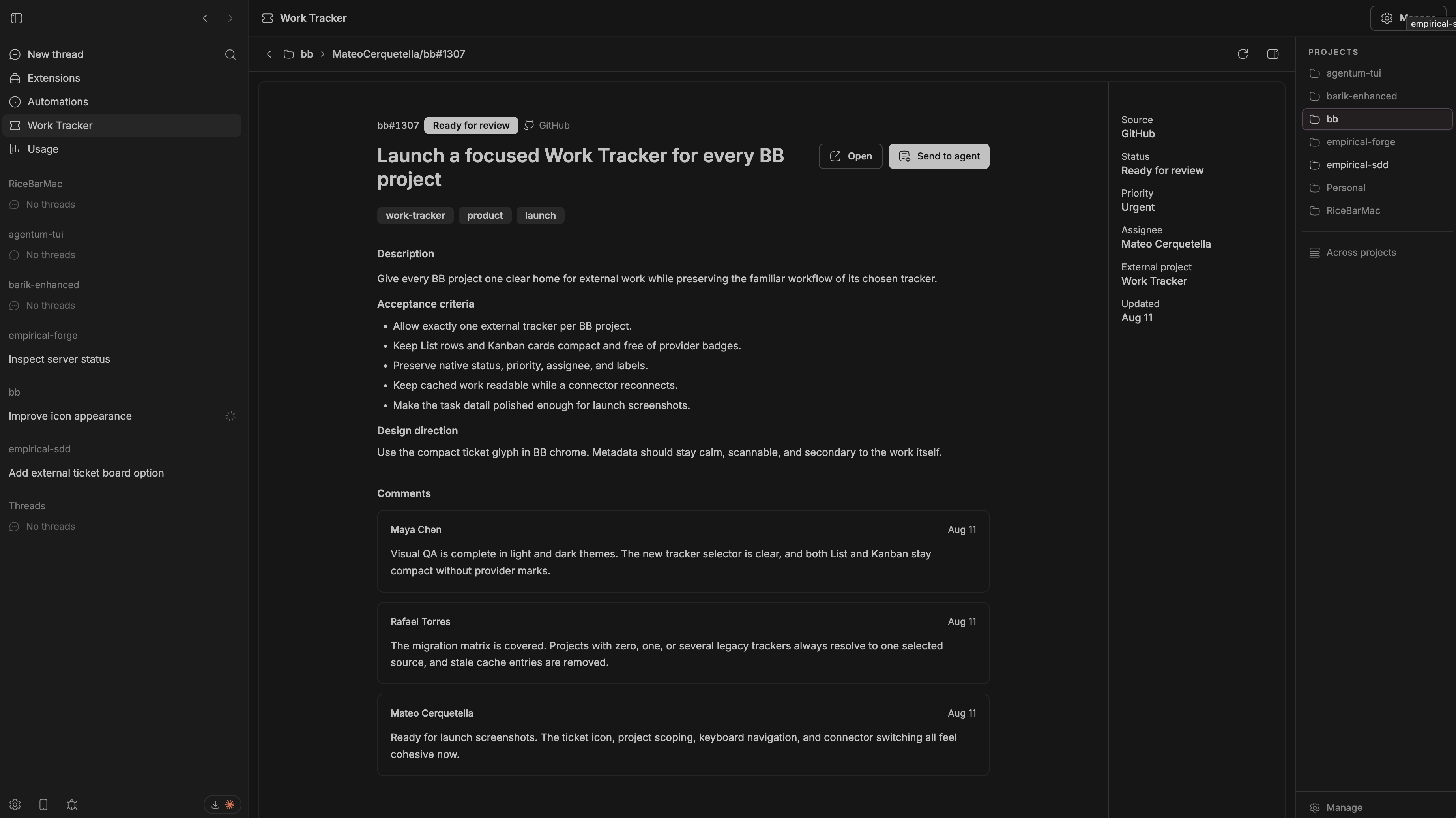Live task detail