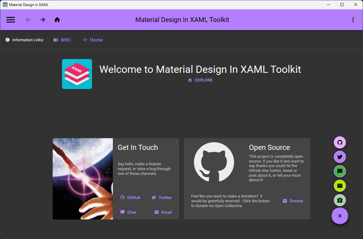 Screenshot of WPF Material Design 2 demo application home page