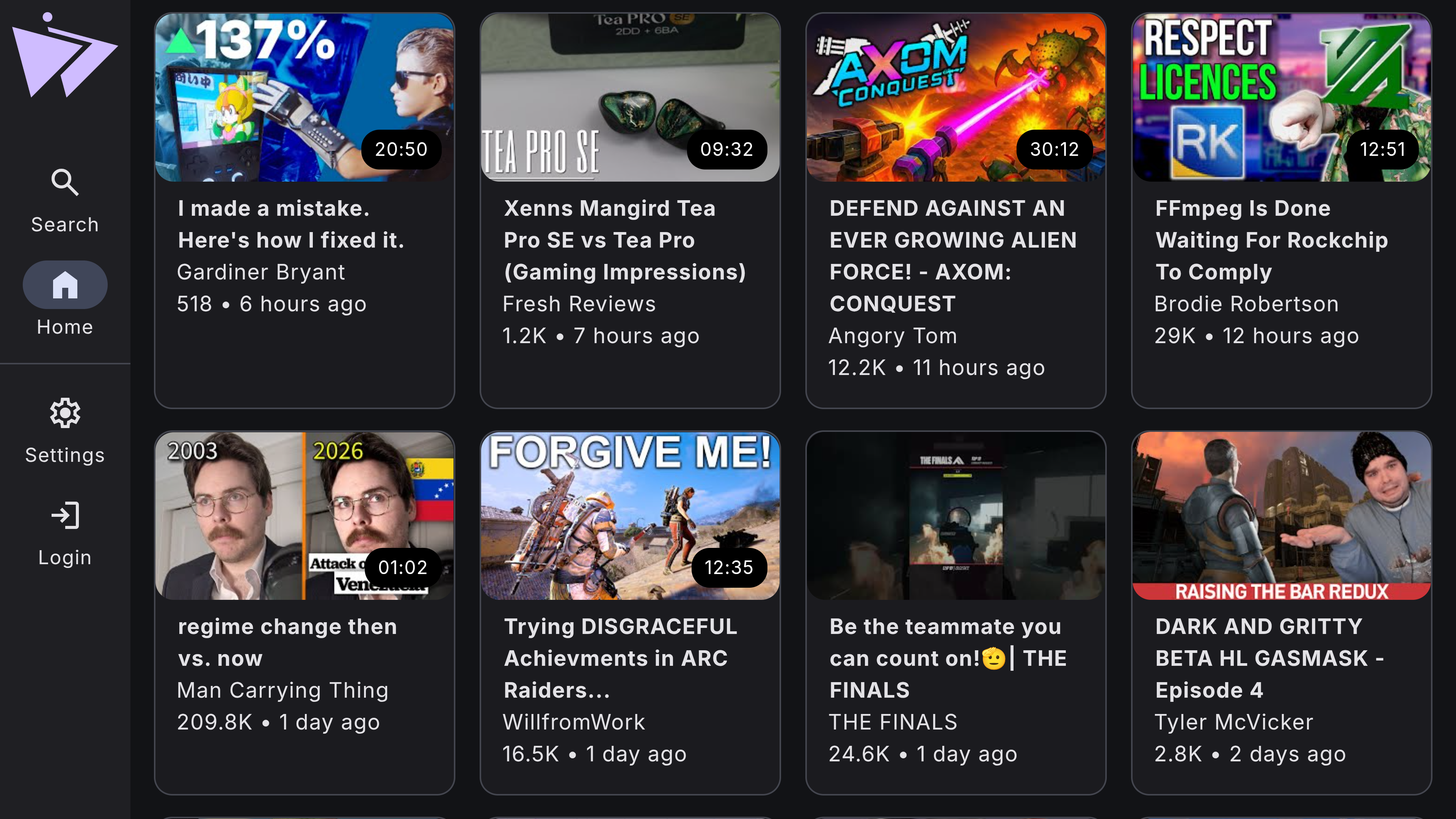 Preview of subscriptions page on Android TV